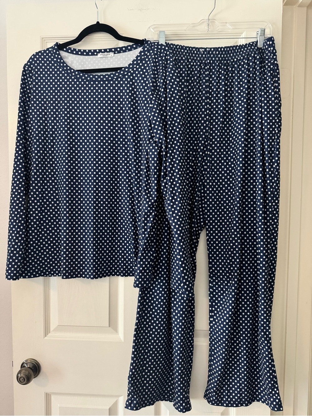 Women’s Navy Polka Dot Pajama Set - Long Sleeve Top & Pants